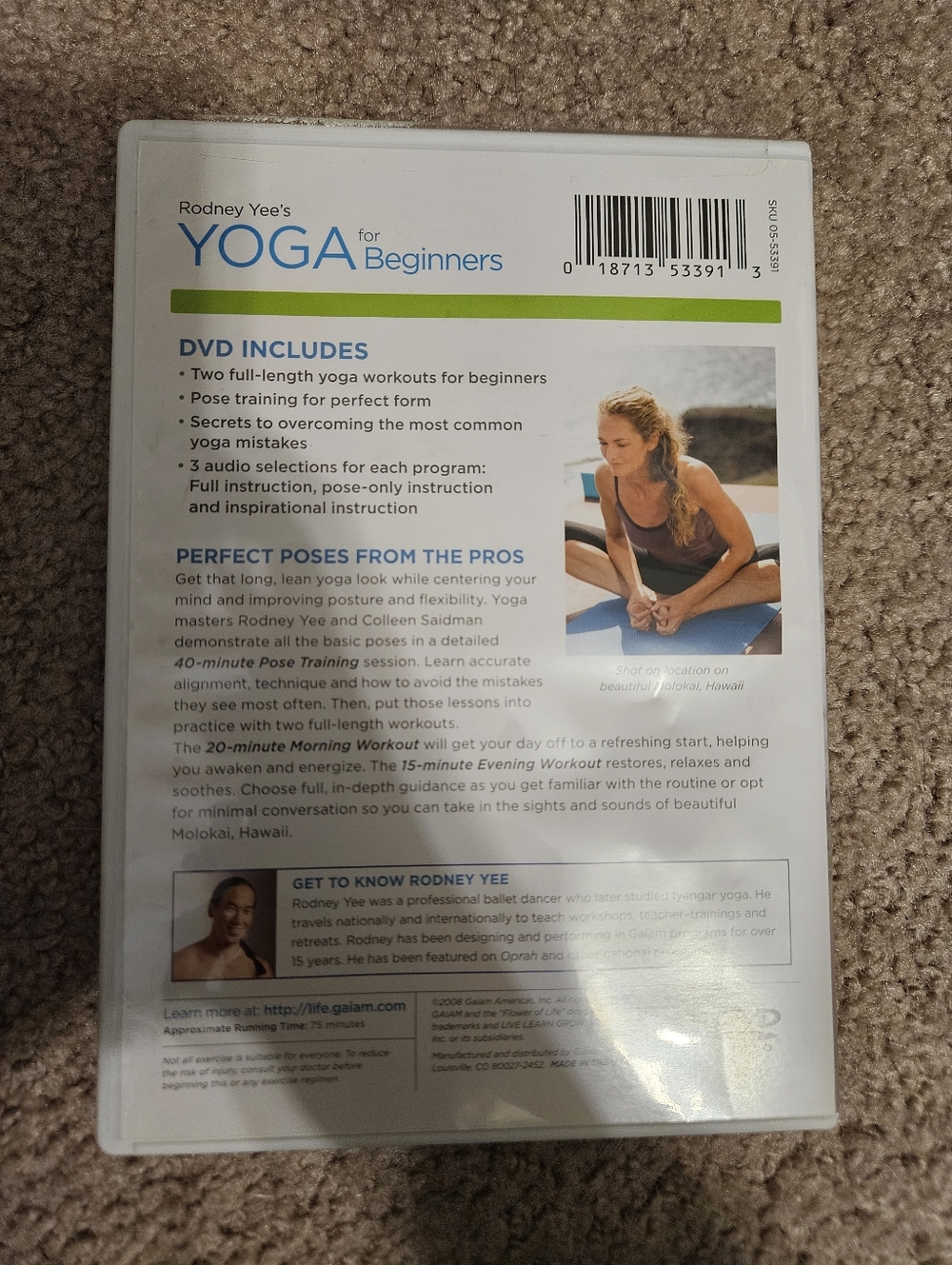 GAIAM Yoga for Beginners DVD - Blue & White Cover with Instructor - Picture 2 of 2